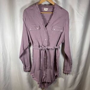 Peach Love California Dress Size S Gauze Cotton Oversized Tunic Pearl Snap